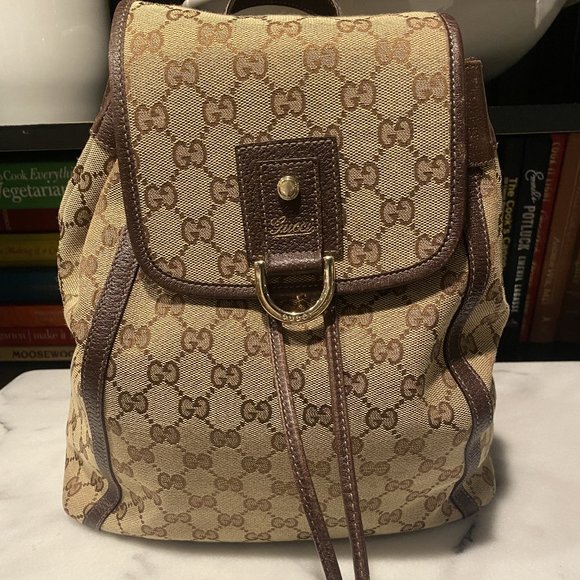 Vintage Tan/Brown Leather Gucci Bag Flap Backpack - Picture 1 of 7